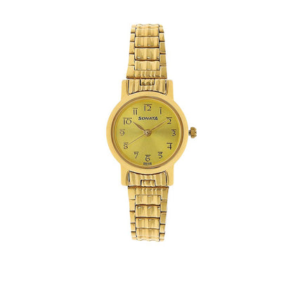 Sonata Quartz Analog Champagne Dial Stainless Steel Strap Watch for Women