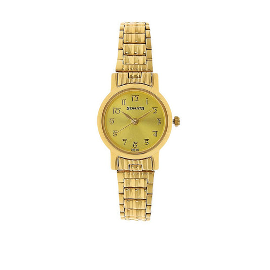 Sonata Quartz Analog Champagne Dial Stainless Steel Strap Watch for Women