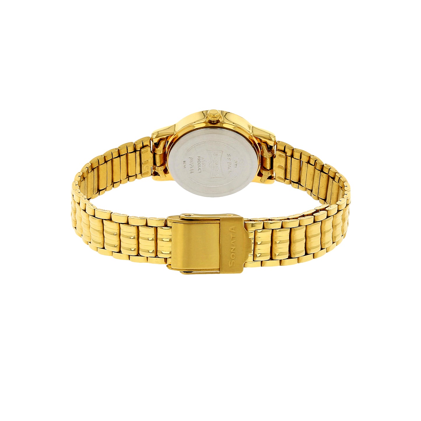 Sonata Quartz Analog Champagne Dial Gold Stainless Steel Strap Watch for Women