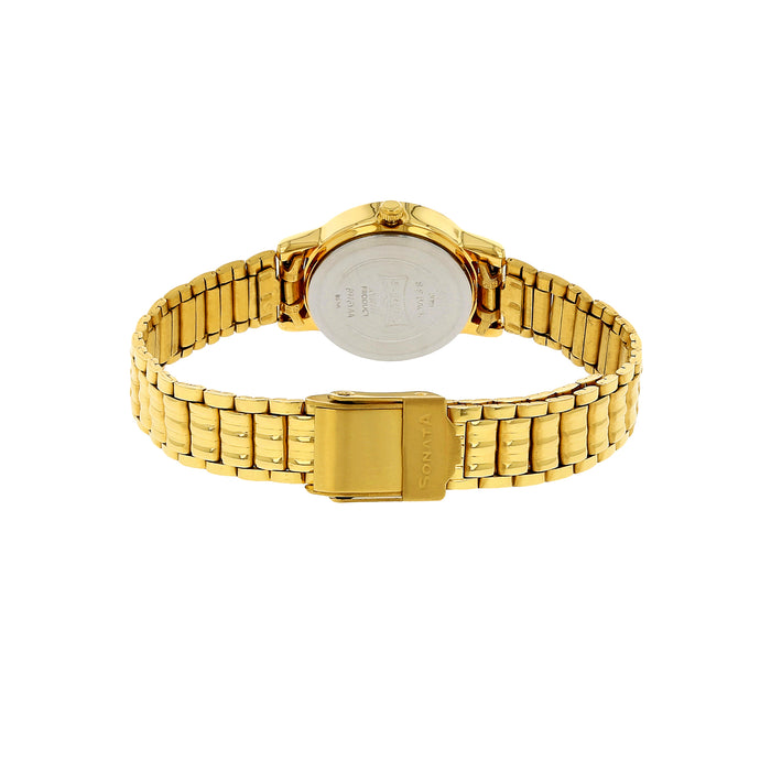 Sonata Quartz Analog Champagne Dial Gold Stainless Steel Strap Watch for Women
