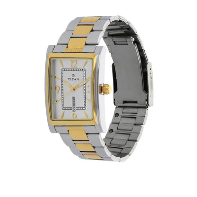 Titan Quartz Analog with Day and Date Silver Dial Stainless Steel Strap Watch for Men