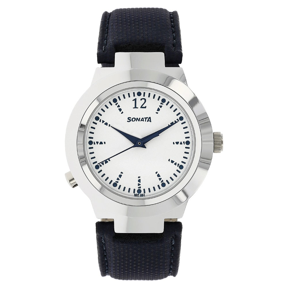 Sonata Act Safety Watch White Dial Women Watch With Leather Strap