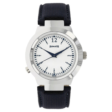 Sonata Act Safety Watch White Dial Women Watch With Leather Strap