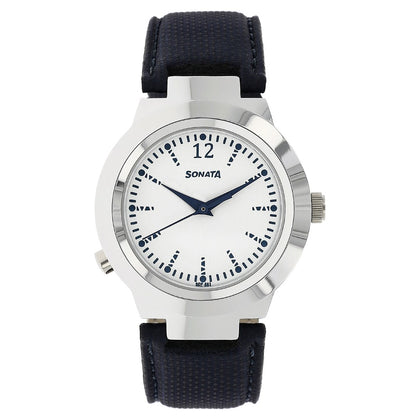 Sonata Act Safety Watch White Dial Women Watch With Leather Strap