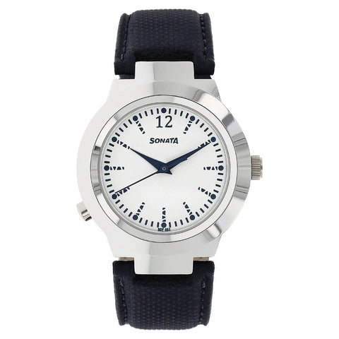 Sonata Act Safety Watch White Dial Women Watch With Leather Strap