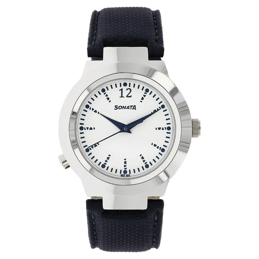 Sonata Act Safety Watch White Dial Women Watch With Leather Strap