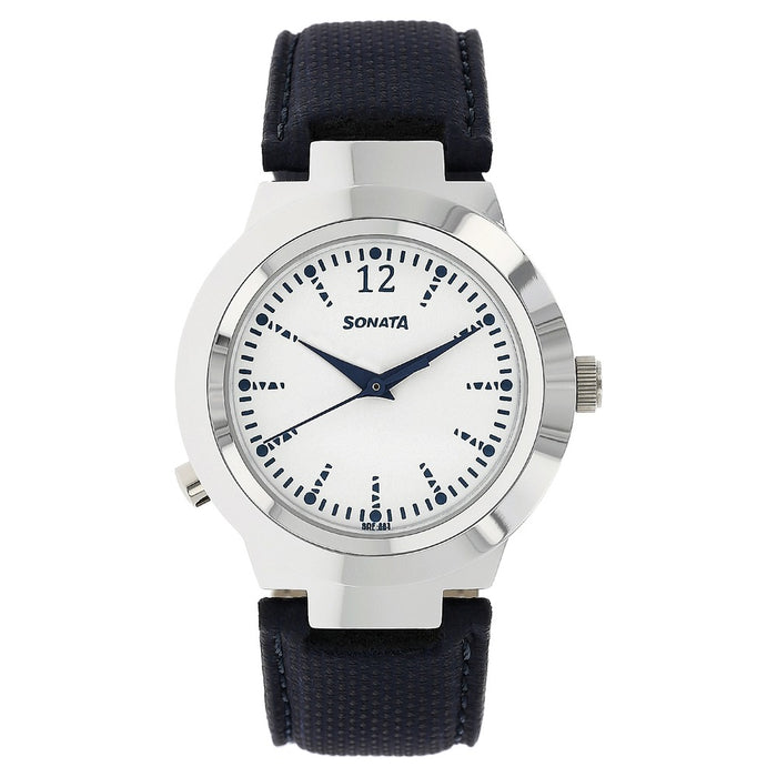 Sonata Act Safety Watch White Dial Women Watch With Leather Strap