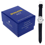 Sonata Act Safety Watch White Dial Women Watch With Leather Strap