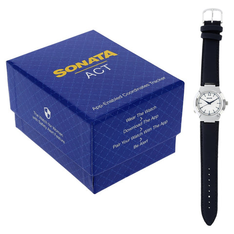 Sonata Act Safety Watch White Dial Women Watch With Leather Strap