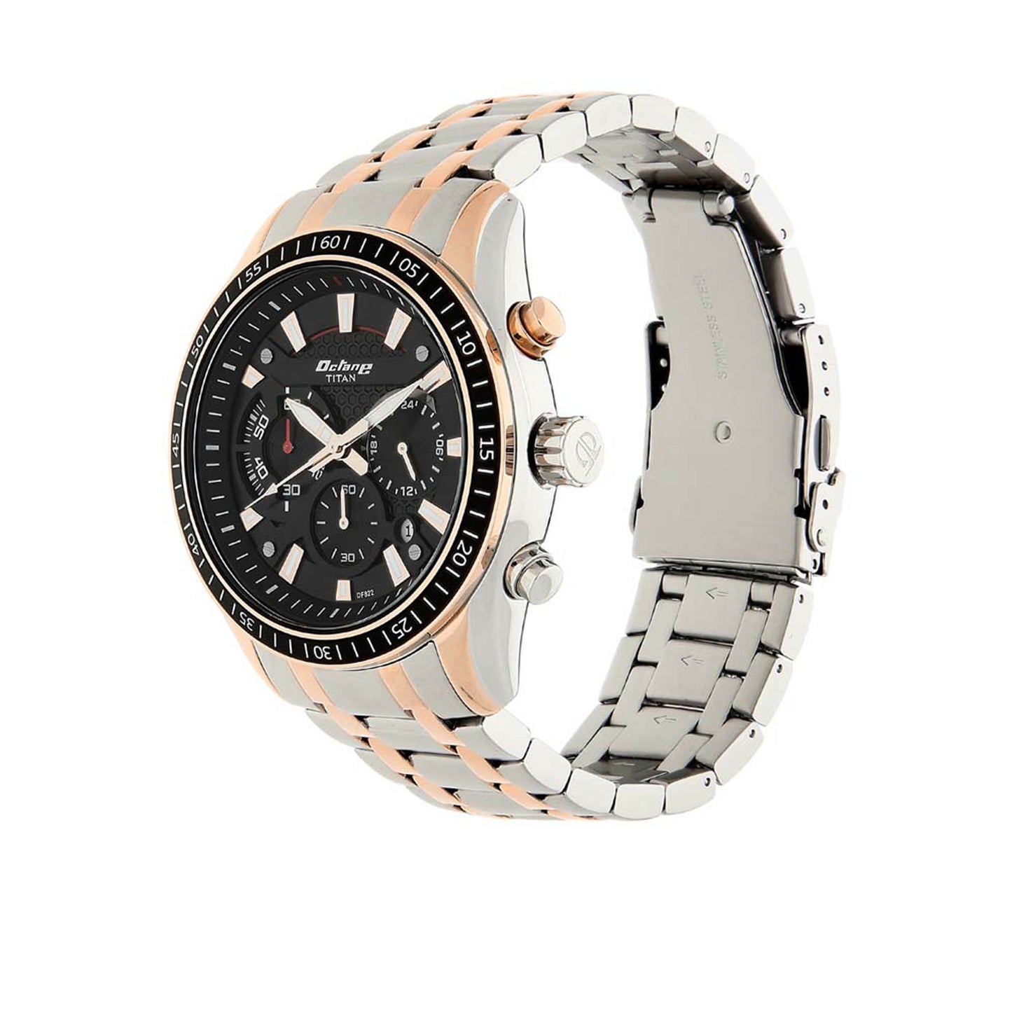 Titan Octane Black Dial Two Toned Stainless Steel Strap Chronograph Analog Watch for Men