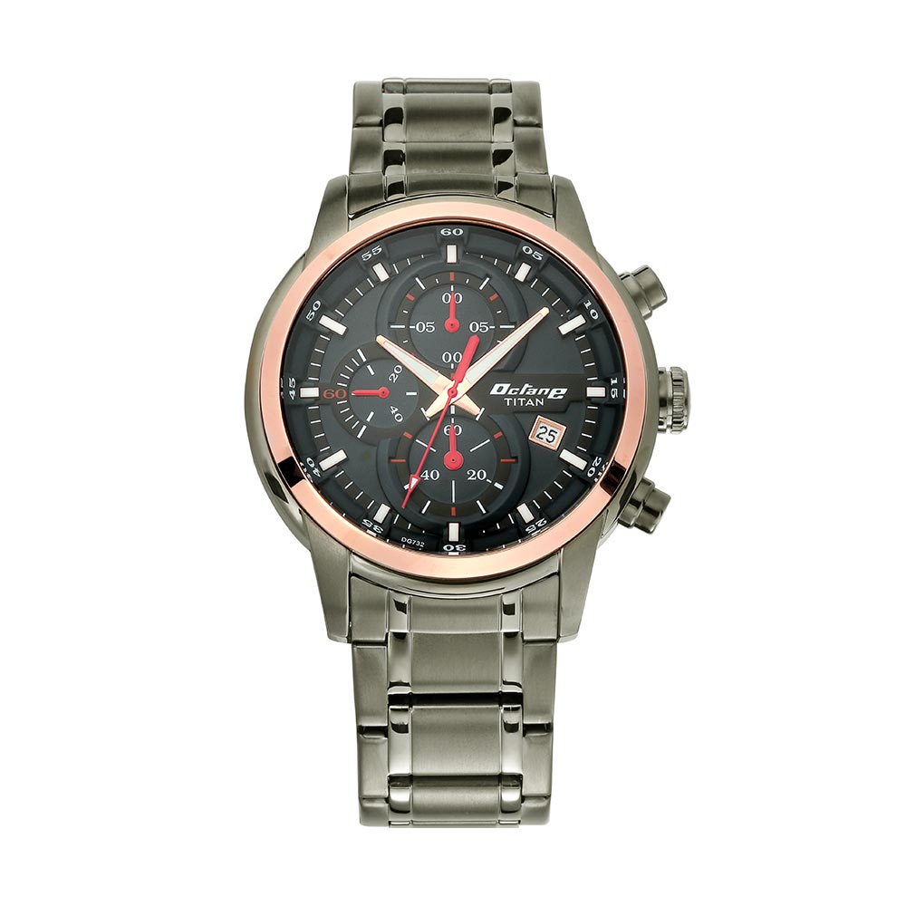 Titan Octane Black Dial Grey Stainless Steel Chronograph Watch for Men