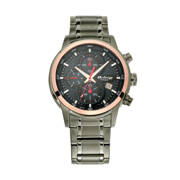 Titan Octane Black Dial Grey Stainless Steel Chronograph Watch for Men