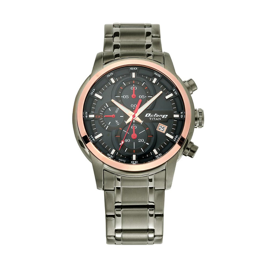 Titan Octane Black Dial Grey Stainless Steel Chronograph Watch for Men