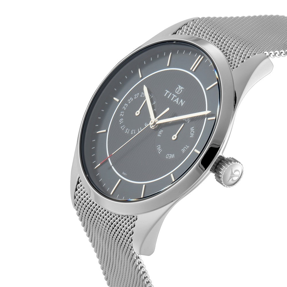 Titan Quartz Multifunction Blue Dial Stainless Steel Strap Watch for Men