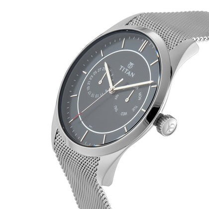 Titan Quartz Multifunction Blue Dial Stainless Steel Strap Watch for Men