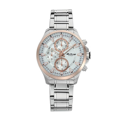 Titan Octane White Dial Quartz Multifunction Stainless Steel Strap watch for Men