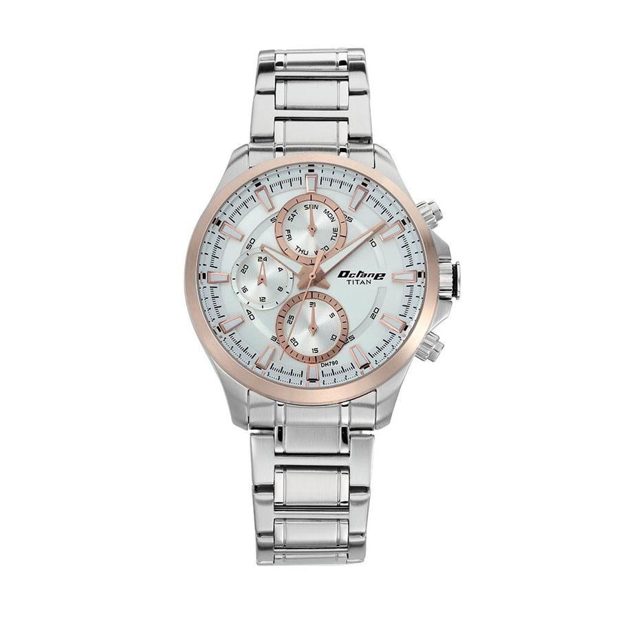 Titan Octane White Dial Quartz Multifunction Stainless Steel Strap watch for Men