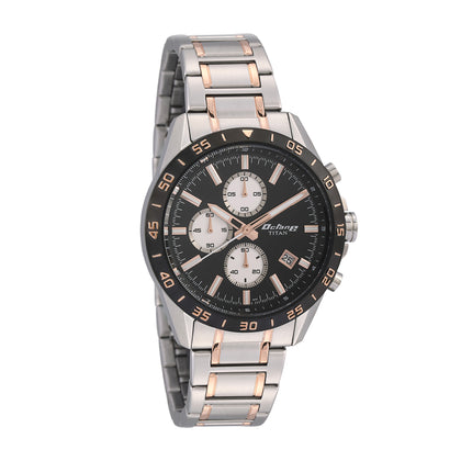 Titan Quartz Chronograph Black Dial Stainless Steel Strap Watch for Men