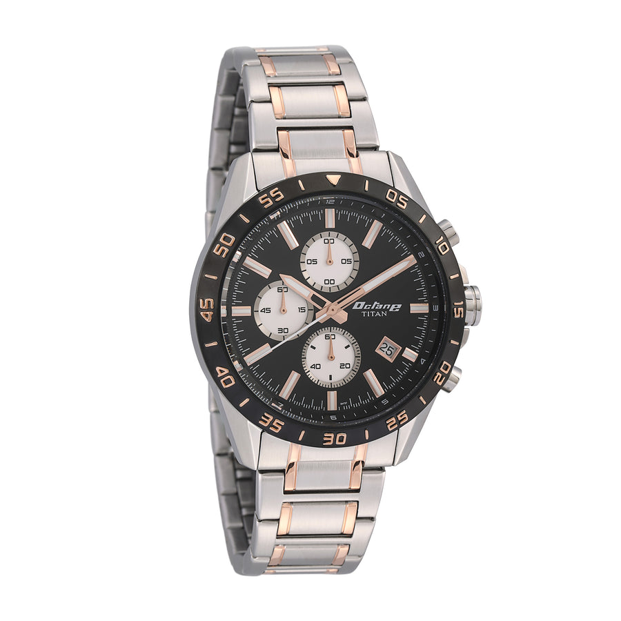Titan Quartz Chronograph Black Dial Stainless Steel Strap Watch for Men