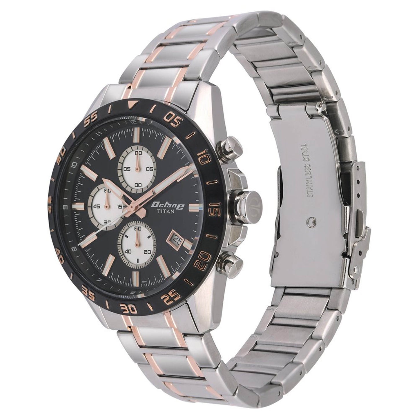 Titan Quartz Chronograph Black Dial Stainless Steel Strap Watch for Men