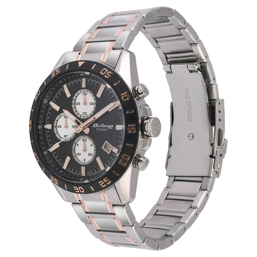 Titan Quartz Chronograph Black Dial Stainless Steel Strap Watch for Men