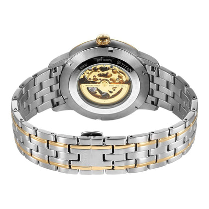 Titan Golden Heart Skeletal Automatic Analog with Silver Dial Dual-Tone Stainless Steel Strap Watch for Men