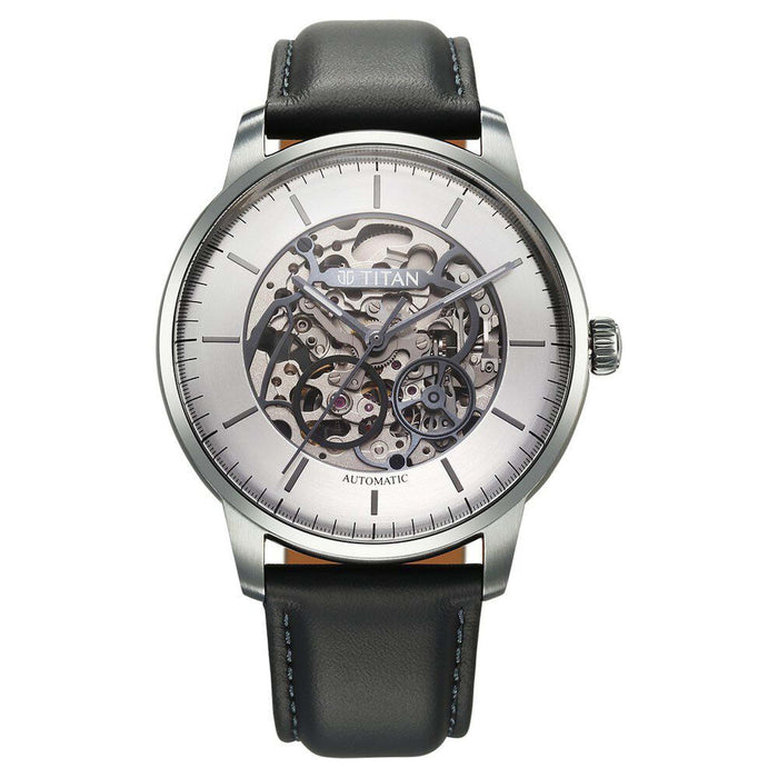 Titan Silver Dial Brown Leather Strap Automatic Watch For Men