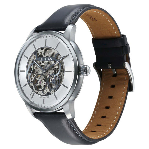 Titan Silver Dial Brown Leather Strap Automatic Watch For Men