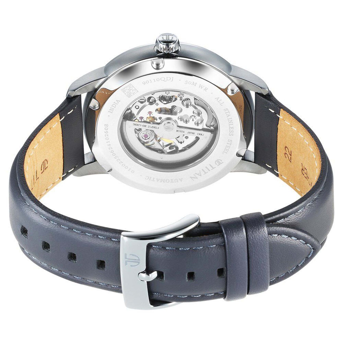 Titan Silver Dial Brown Leather Strap Automatic Watch For Men