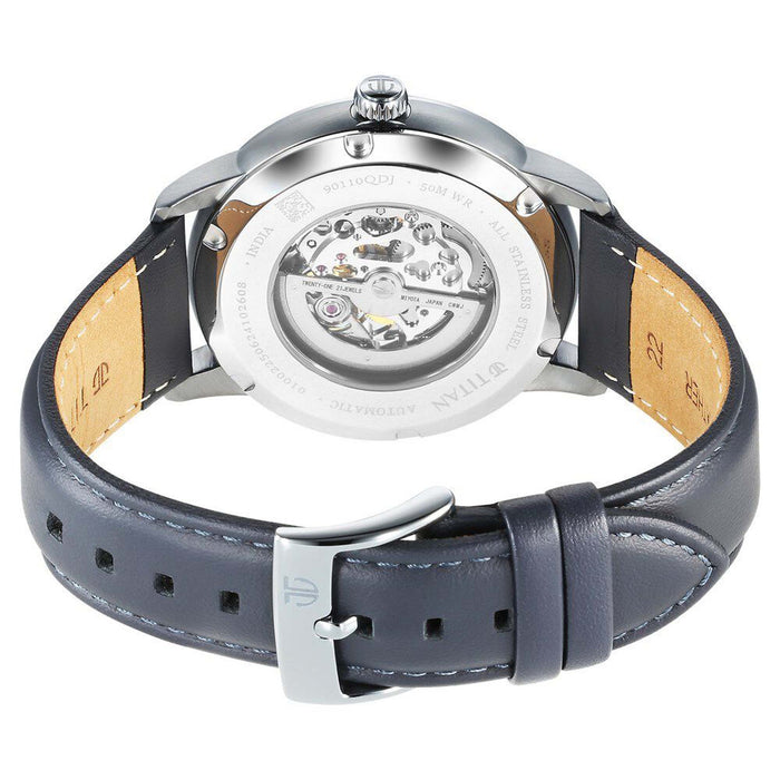 Titan Silver Dial Brown Leather Strap Automatic Watch For Men