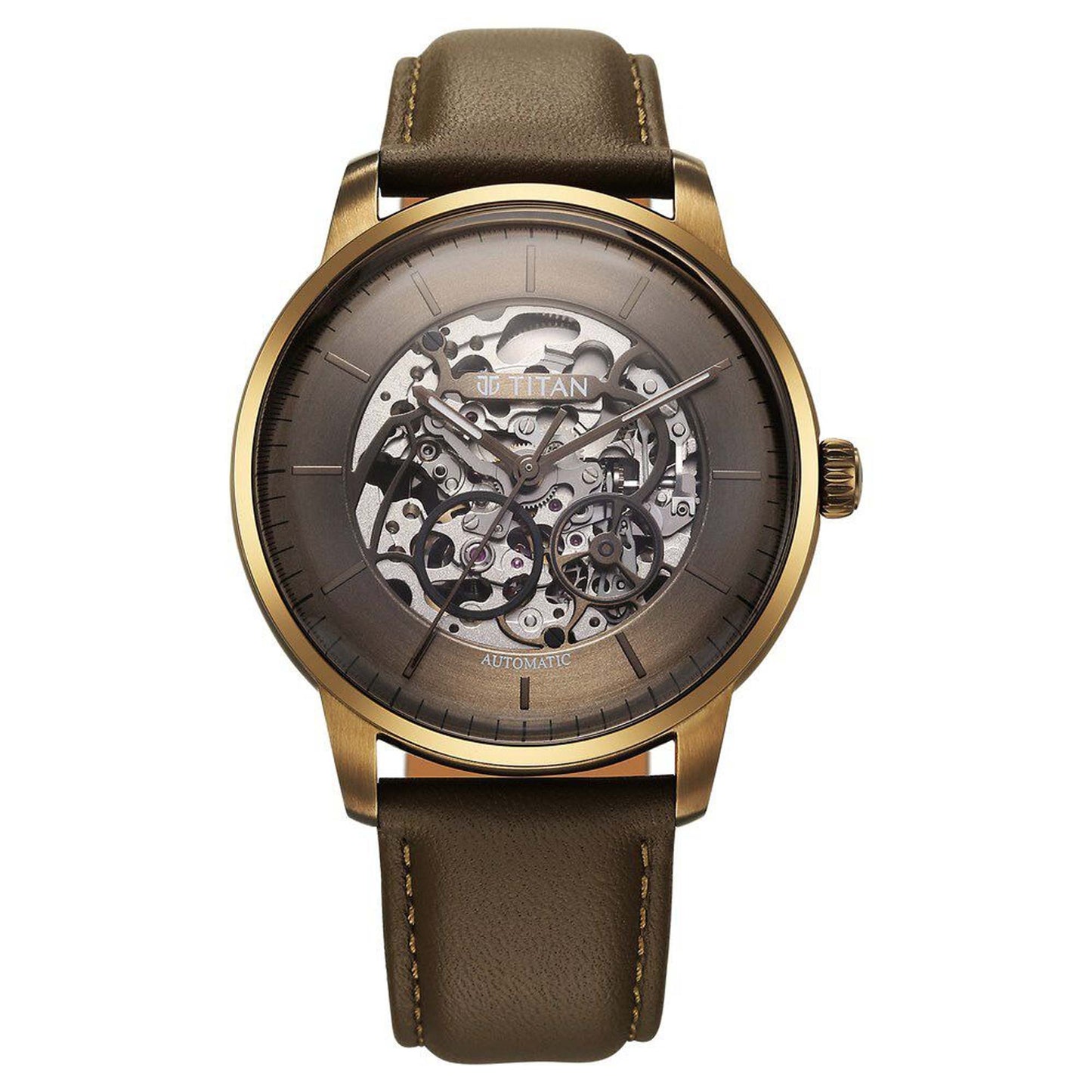 Titan Brown Dial Brown Leather Strap Automatic Watch For Men