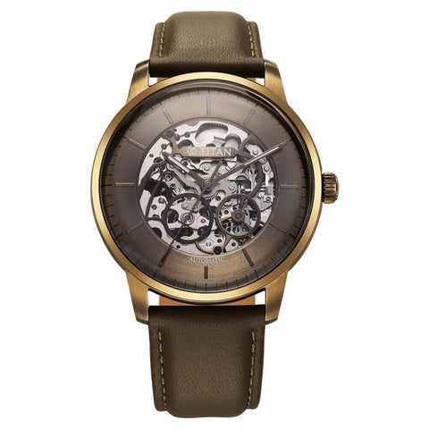 Titan Brown Dial Brown Leather Strap Automatic Watch For Men