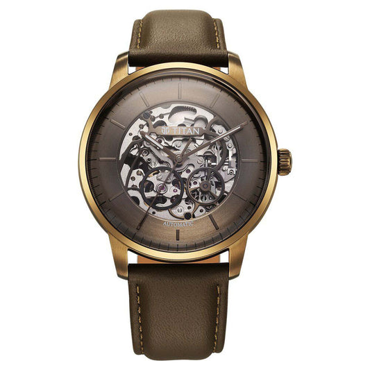 Titan Brown Dial Brown Leather Strap Automatic Watch For Men