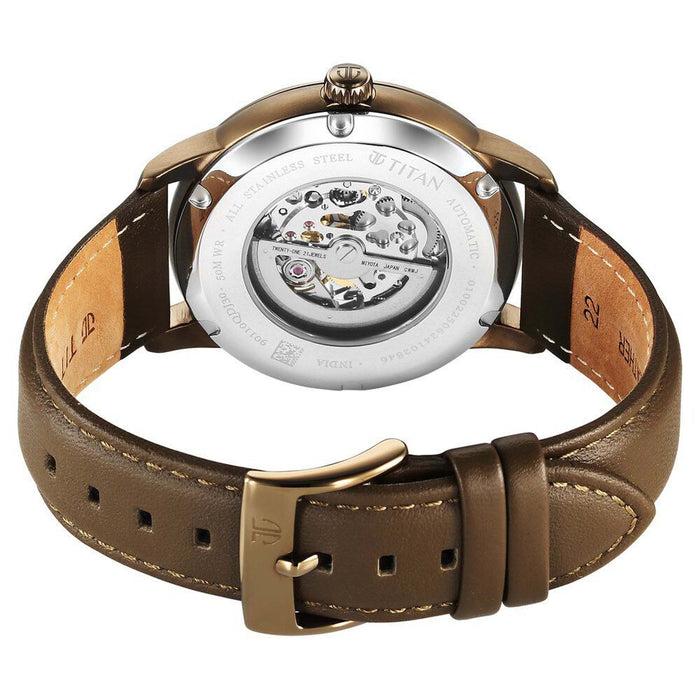 Titan Brown Dial Brown Leather Strap Automatic Watch For Men