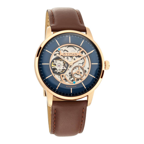 Titan Automatics Blue Dial Automatic Leather Strap watch for Men