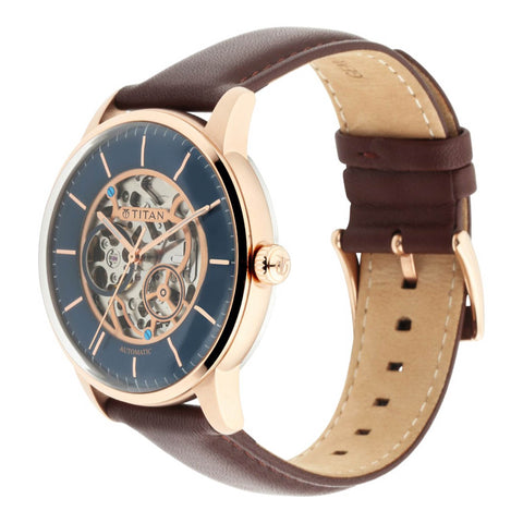 Titan Automatics Blue Dial Automatic Leather Strap watch for Men