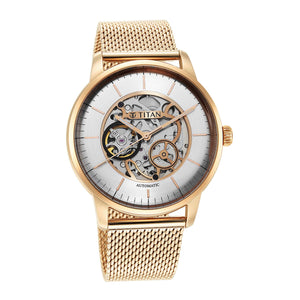 Titan Skeletal Automatic Gold Dial Gold Stainless Steel Strap Watch for Men