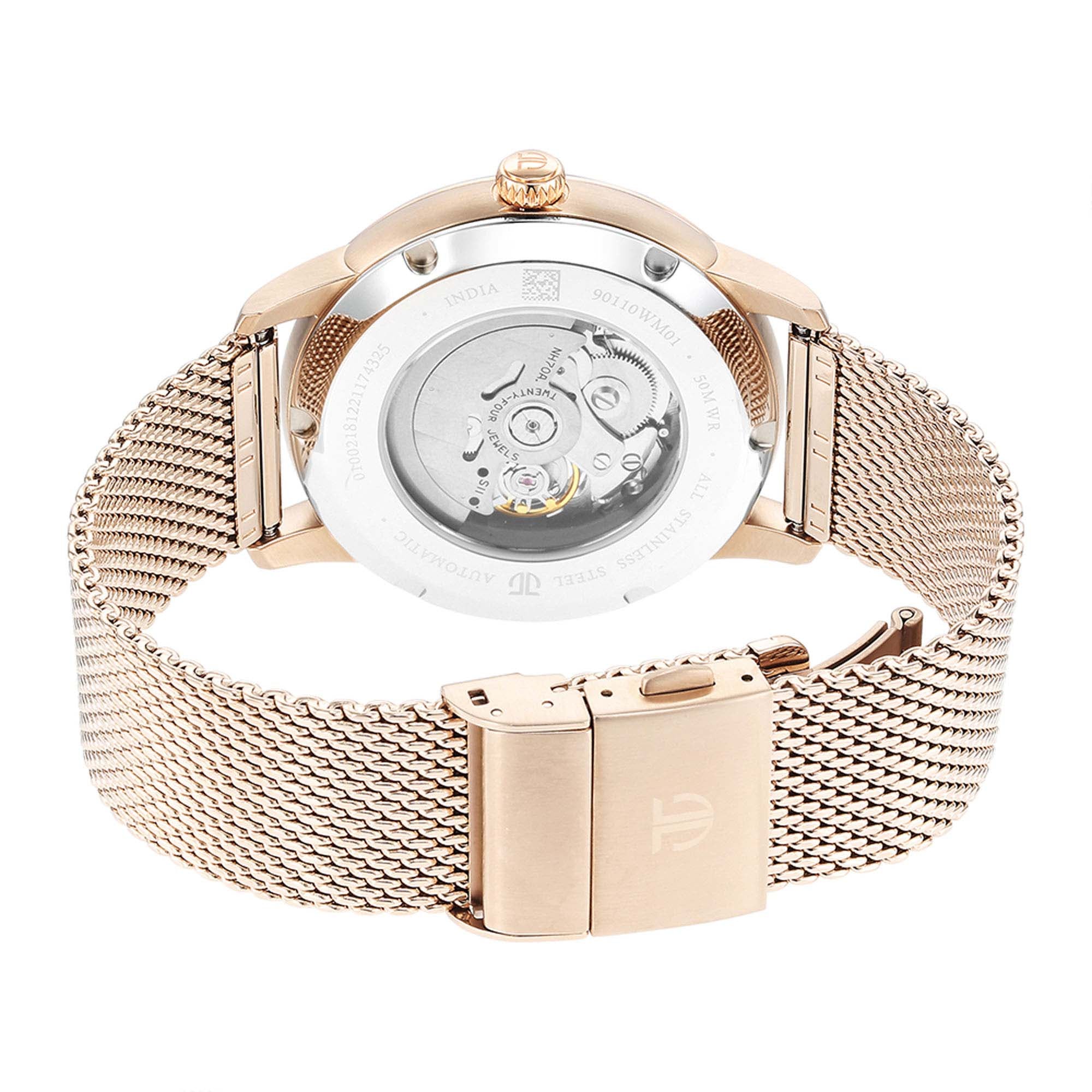 Titan Skeletal Automatic Gold Dial Gold Stainless Steel Strap Watch for Men