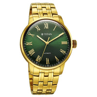 Titan Green Dial Gold Stainless Steel Strap Concealed Automatic Watch for Men