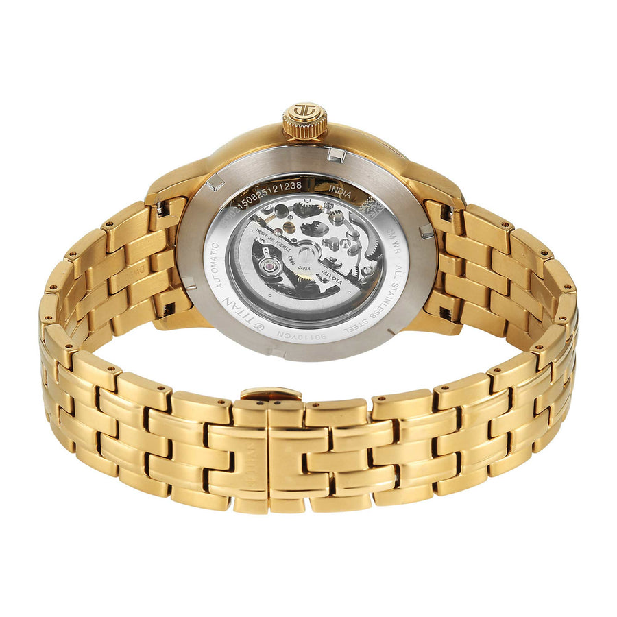 Titan Green Dial Gold Stainless Steel Strap Concealed Automatic Watch for Men