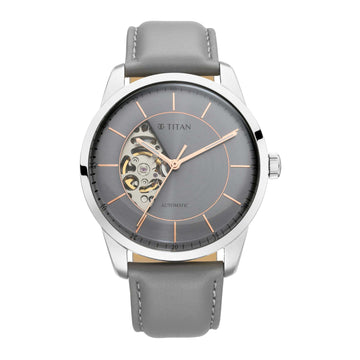 Titan Automatics Grey Dial Automatic Leather Strap Watch for Men