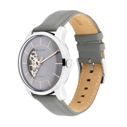 Titan Automatics Grey Dial Automatic Leather Strap Watch for Men