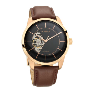 Titan Automatic Sectoral Black Dial Brown Leather Strap Watch for Men