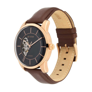 Titan Automatic Sectoral Black Dial Brown Leather Strap Watch for Men