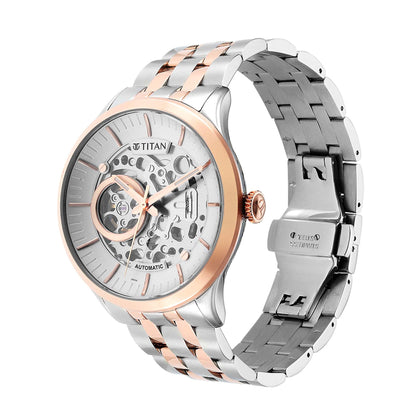 Titan Metal Mechanicals Silver Dial Stainless Steel Strap Watch 90140KM01