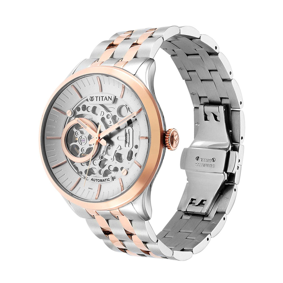 Titan Metal Mechanicals Silver Dial Stainless Steel Strap Watch 90140KM01