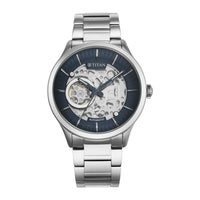 Titan Metal Mechanicals Blue Dial Stainless Steel Strap Watch 90140SM01
