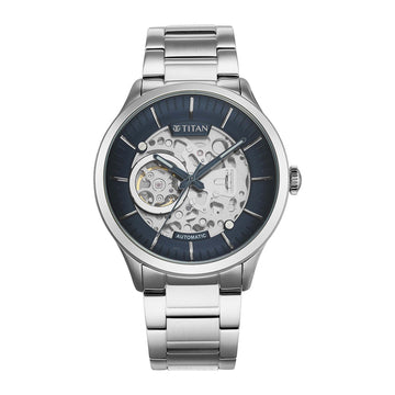 Titan Metal Mechanicals Blue Dial Stainless Steel Strap Watch 90140SM01
