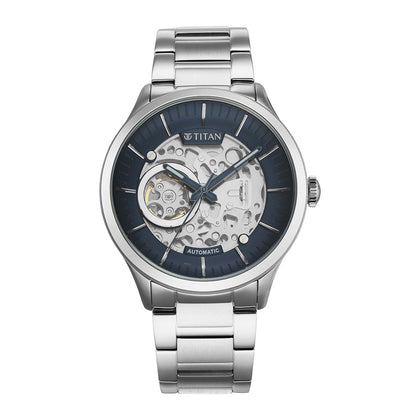 Titan Metal Mechanicals Blue Dial Stainless Steel Strap Watch 90140SM01