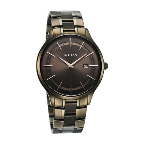 Titan Clasique Slim Quartz Analog with Date Brown Dial With Two Toned Color Stainless Steel Strap Watch For Men